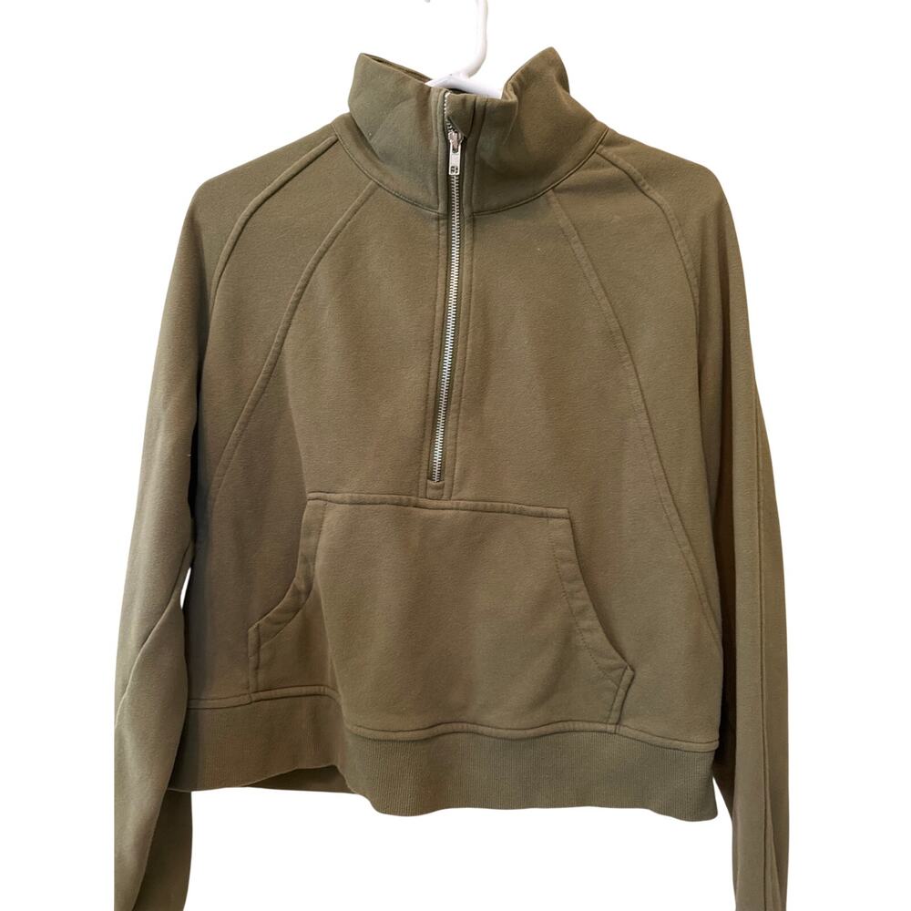 Funnel Neck 1/4 Zip Green Sweatshirt Women's Size Small Boxy Oversized Cropped